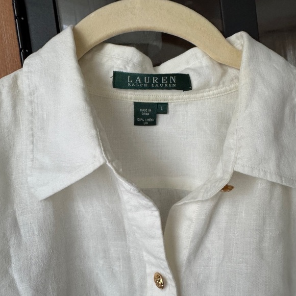 Vintage Ralph Lauren linen button down shirt embroidered monogram logo collar - Picture 8 of 12